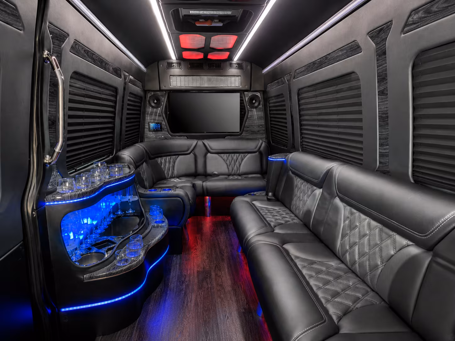 danbury 20 passenger party bus inside